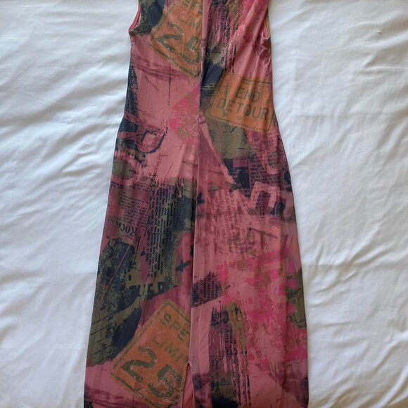 Urban Outfitters Pink Graphic Mesh Midi Dress  - Size Medium - Picture 5 of 5